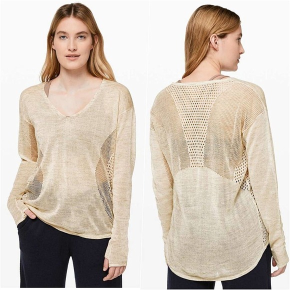 RARE Lululemon Linen Lightweight Relaxed Sweater Beige 4 NWOT - Picture 1 of 12